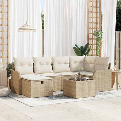 Set Divano da Giardino 7 pcs beige e panna Poly Rattan