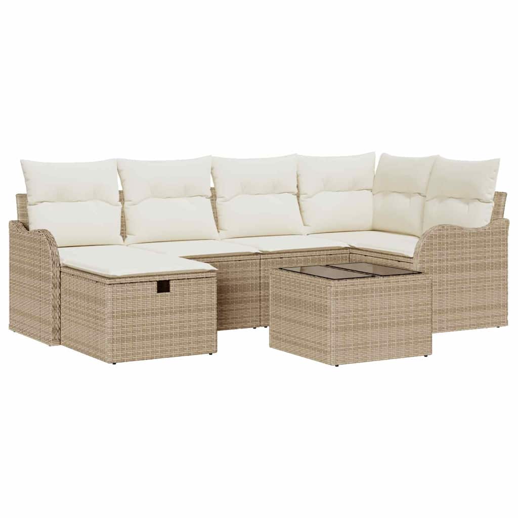 Set Divano da Giardino 7 pcs beige e panna Poly Rattan