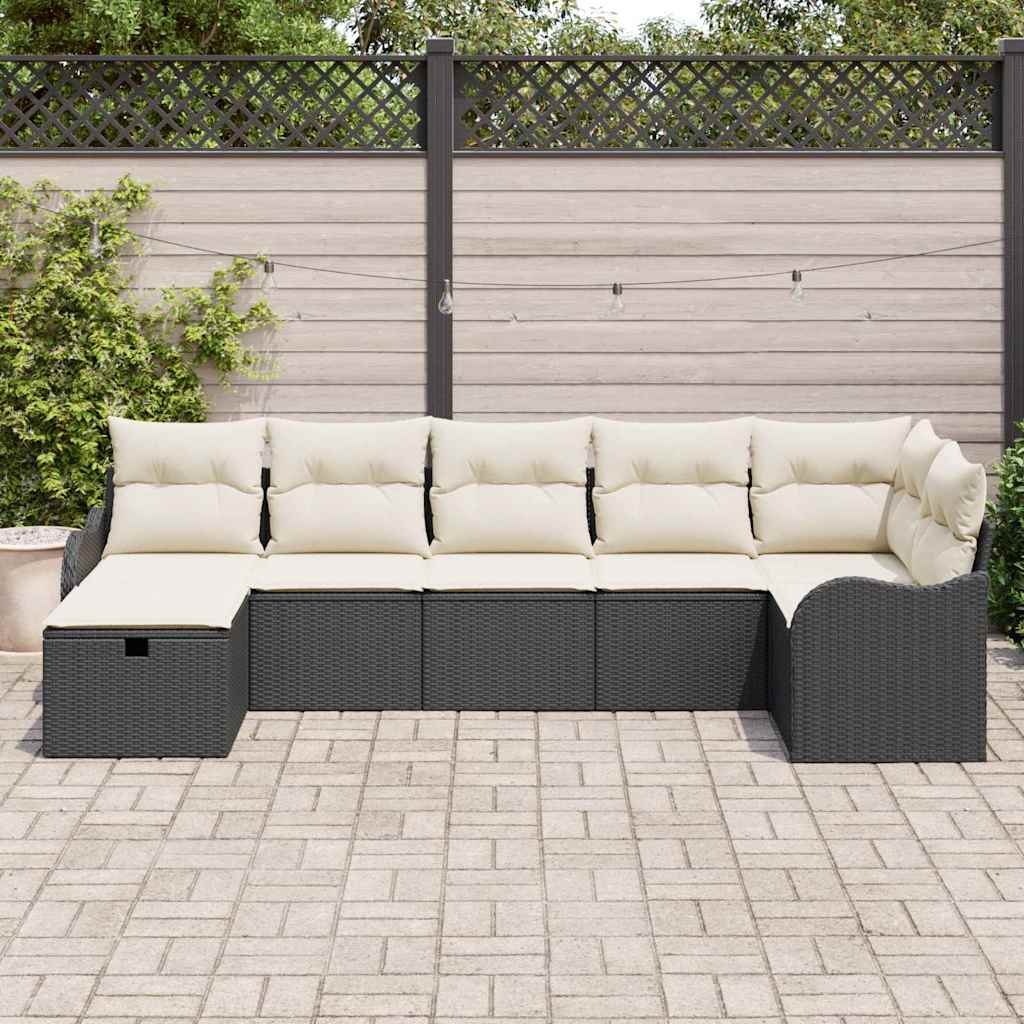 Set di divani con cuscino Nero e Crema polyrattan
