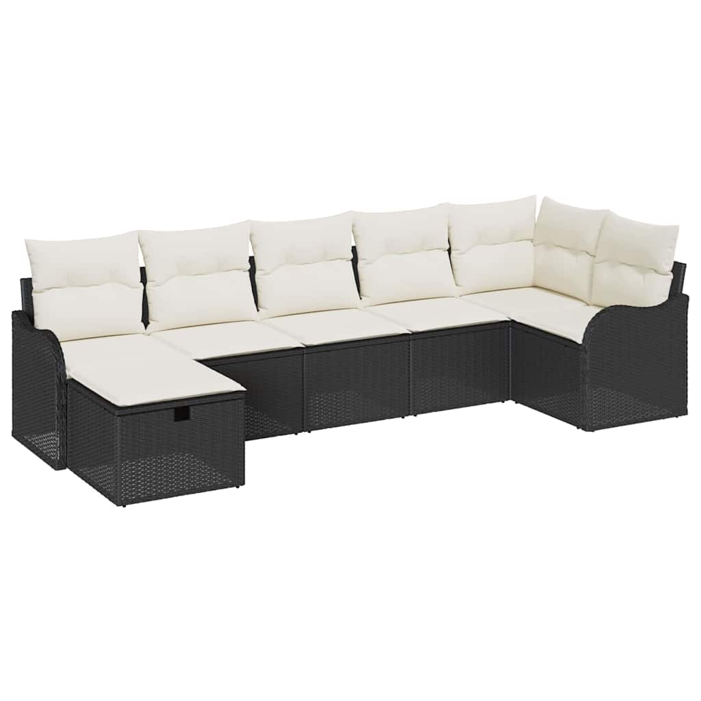 Set di divani con cuscino Nero e Crema polyrattan
