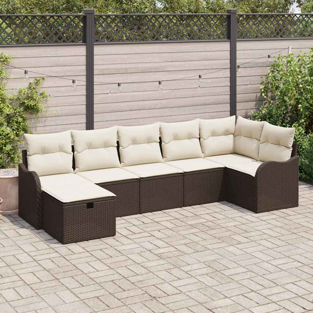 Set di divani con cuscino Marrone e Crema polyrattan