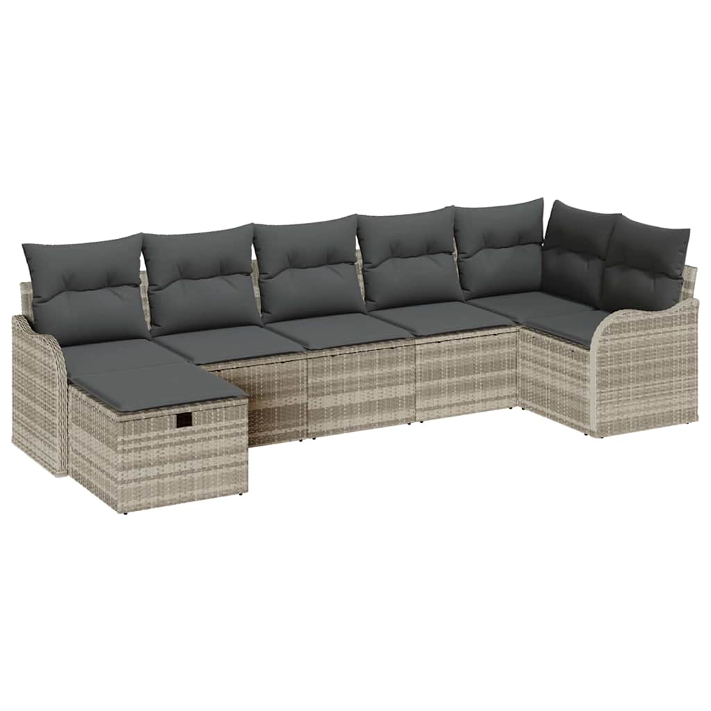 Set di divani con cuscino Grigio chiaro polyrattan