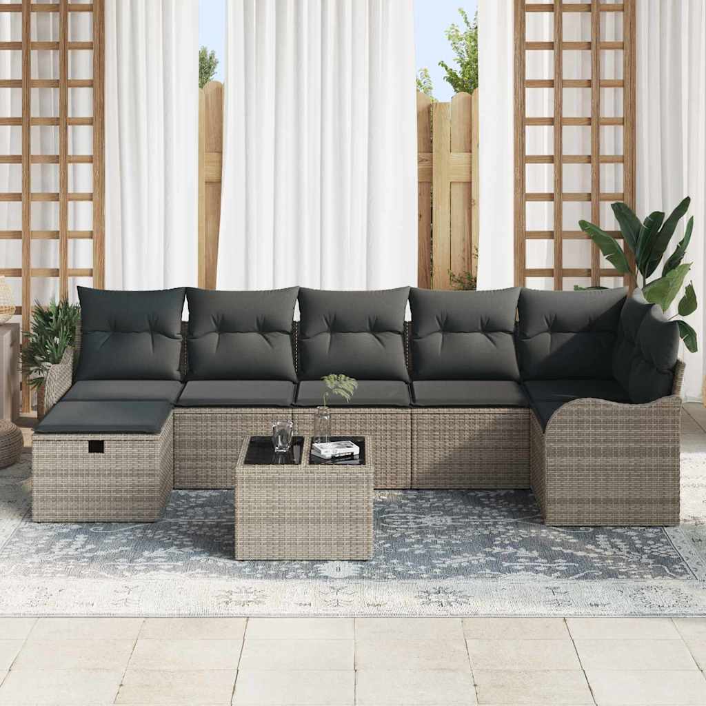 Set di divani con cuscino con archiviazione Grigio polyrattan