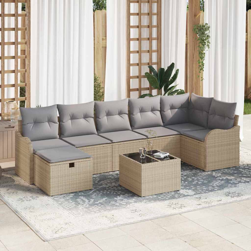 Set di divani con cuscino Beige e Grigio Chiaro polyrattan