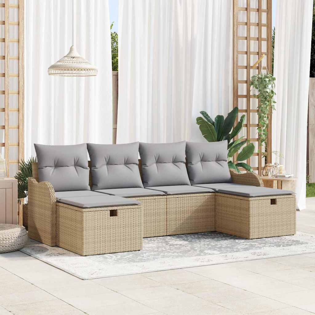 Set di divani 6 pcs Beige e Grigio Chiaro polyrattan
