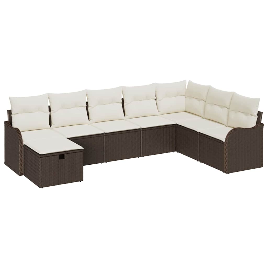 Set di divani con cuscino Marrone e Crema polyrattan