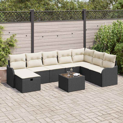 Set di divani con cuscino 9 pcs Nero e Crema polyrattan