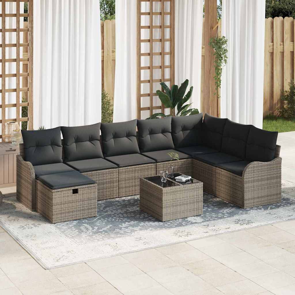 Set di divani con cuscino 9 pcs Grigio polyrattan