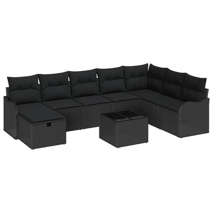 Set di divani con cuscino con archiviazione Nero polyrattan