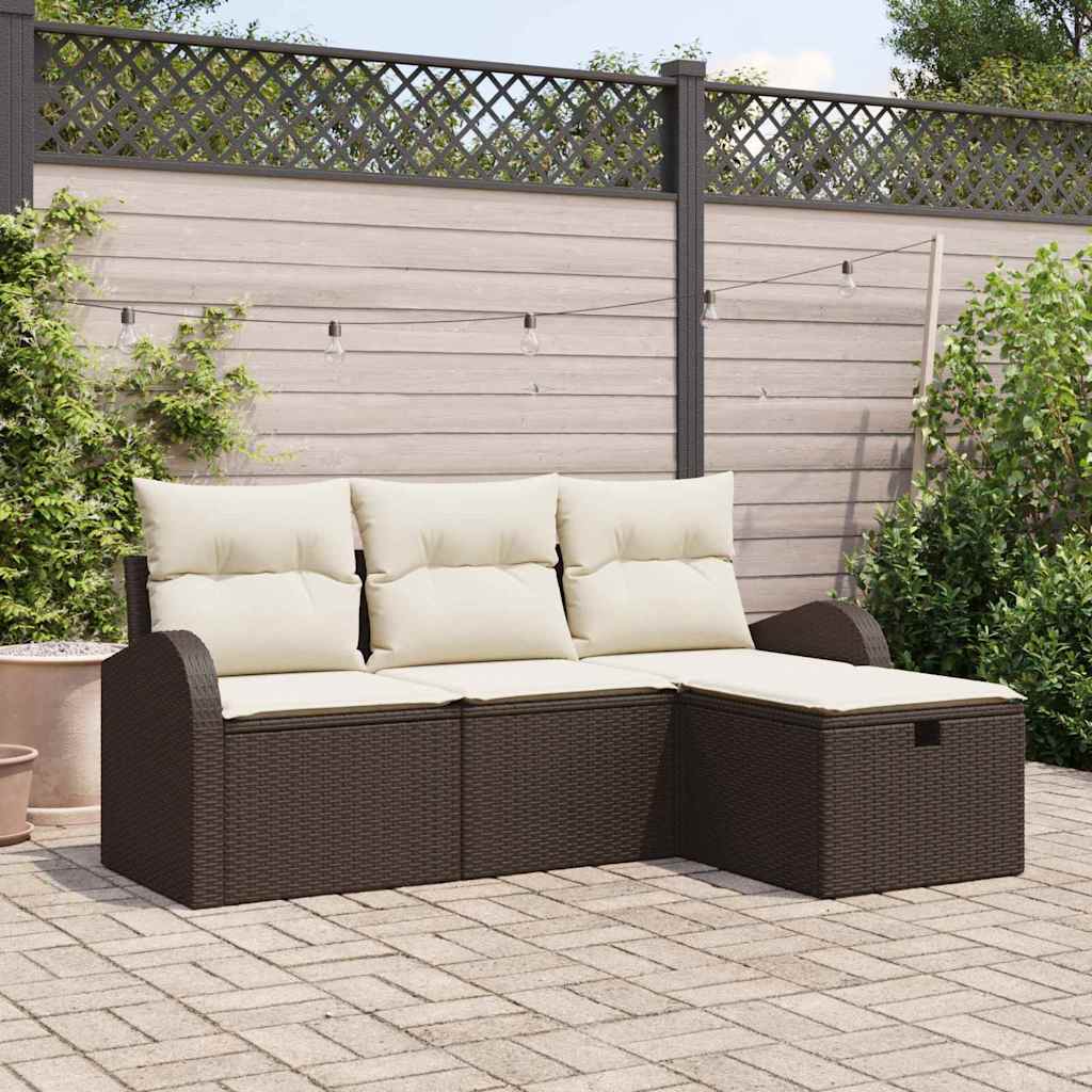 Set di divani con cuscino 4 pcs Marrone e Crema polyrattan