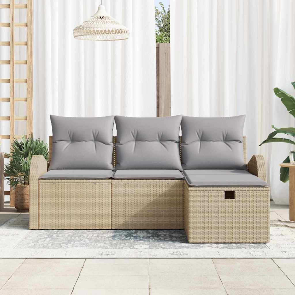 Set di divani 4 pcs Beige e Grigio Chiaro polyrattan
