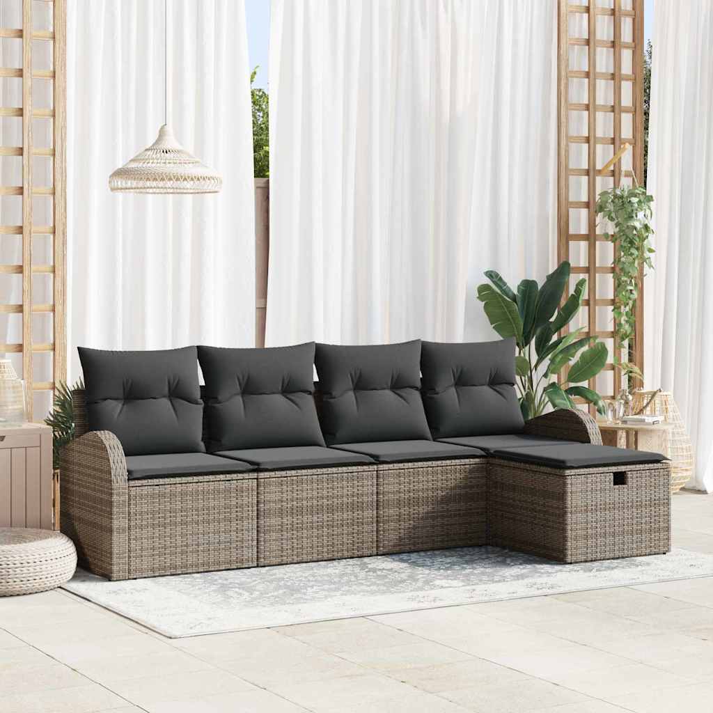 Set di divani con cuscino con archiviazione Grigio polyrattan