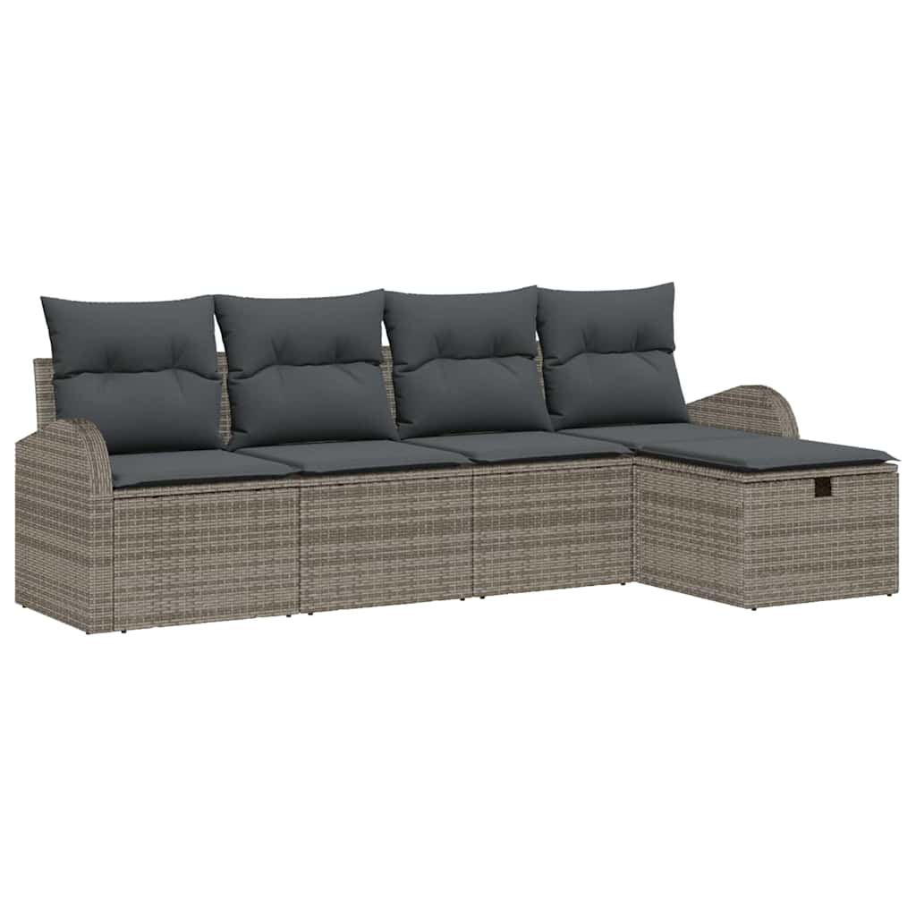 Set di divani con cuscino con archiviazione Grigio polyrattan