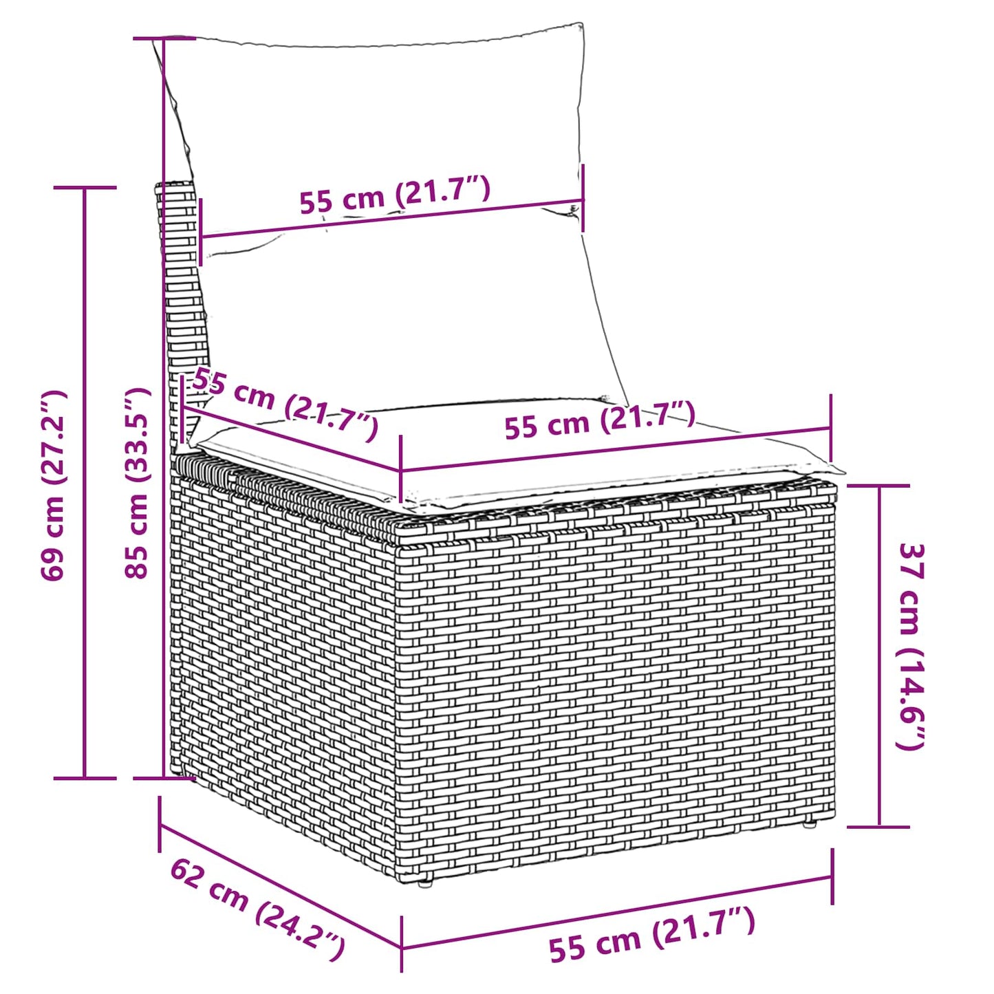 Set di divani con cuscino Grigio chiaro polyrattan
