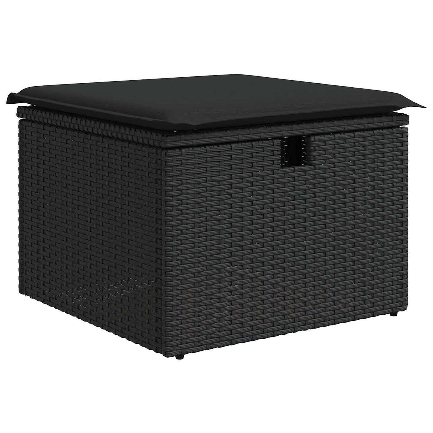 Set di divani con cuscino con archiviazione Nero polyrattan