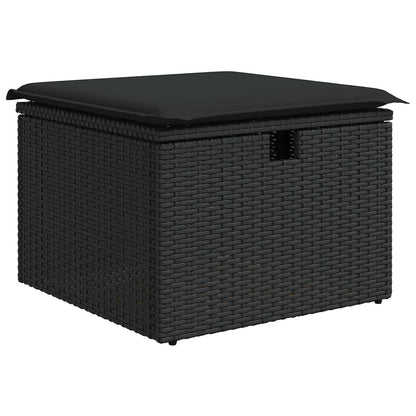 Set di divani con cuscino con archiviazione Nero polyrattan