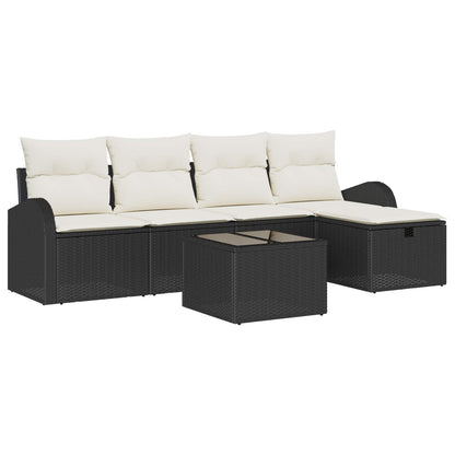 Set di divani con cuscino 6 pcs Nero e Crema polyrattan