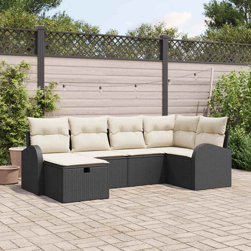 Set di divani con cuscino Nero e Crema polyrattan