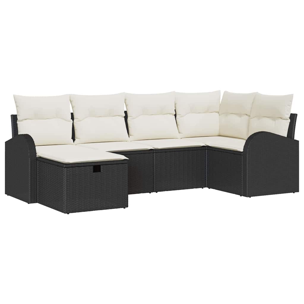 Set di divani con cuscino Nero e Crema polyrattan
