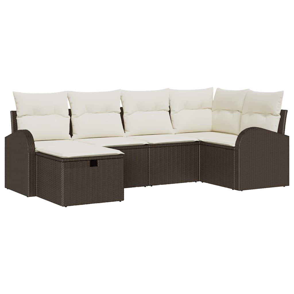 Set di divani con cuscino Marrone e Crema polyrattan