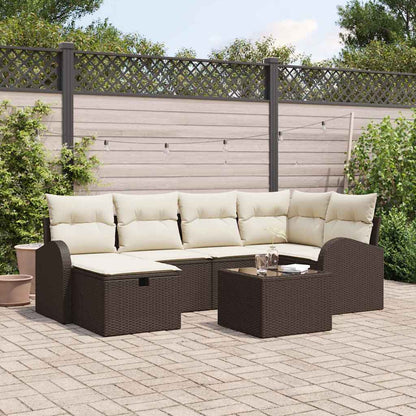 Set di divani con cuscino Marrone e Crema polyrattan