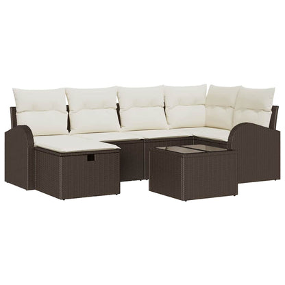 Set di divani con cuscino Marrone e Crema polyrattan