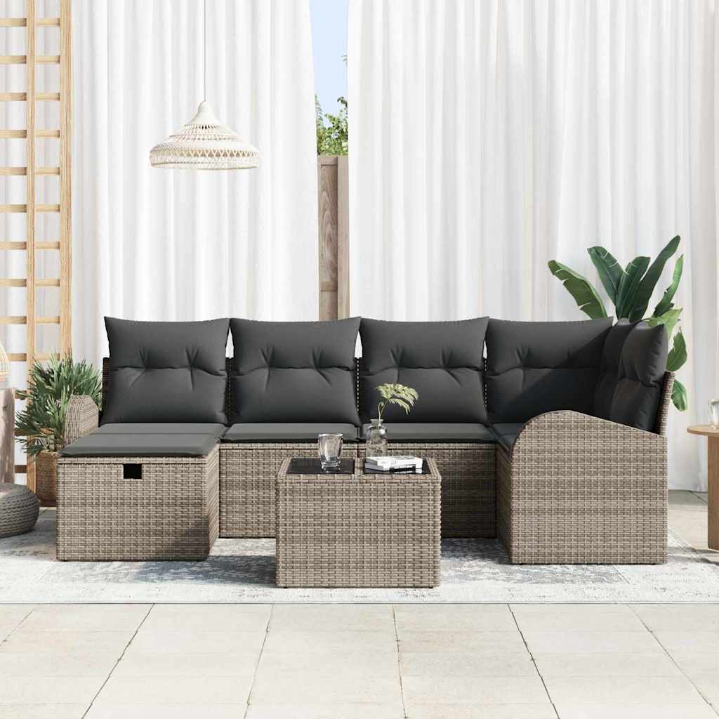 Set di divani con cuscino con archiviazione Grigio polyrattan