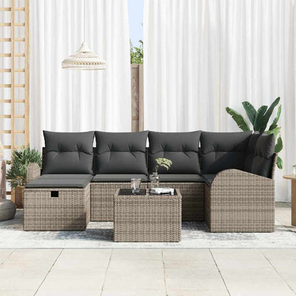 Set di divani con cuscino con archiviazione Grigio polyrattan