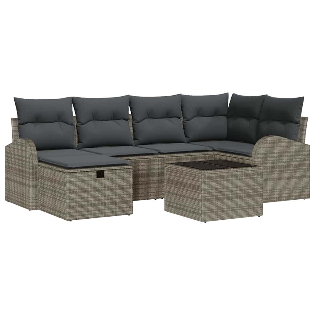 Set di divani con cuscino con archiviazione Grigio polyrattan