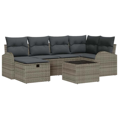 Set di divani con cuscino con archiviazione Grigio polyrattan