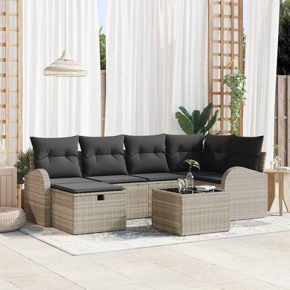 Set di divani con cuscino 7 pcs Grigio chiaro polyrattan