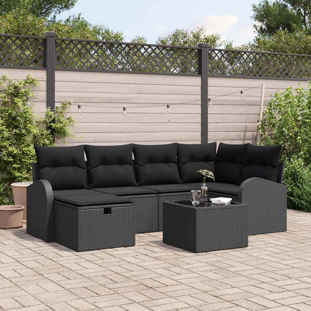 Set Divano da Giardino 7 pcs Nero 234 x 124 x 85 cm Poly Rattan