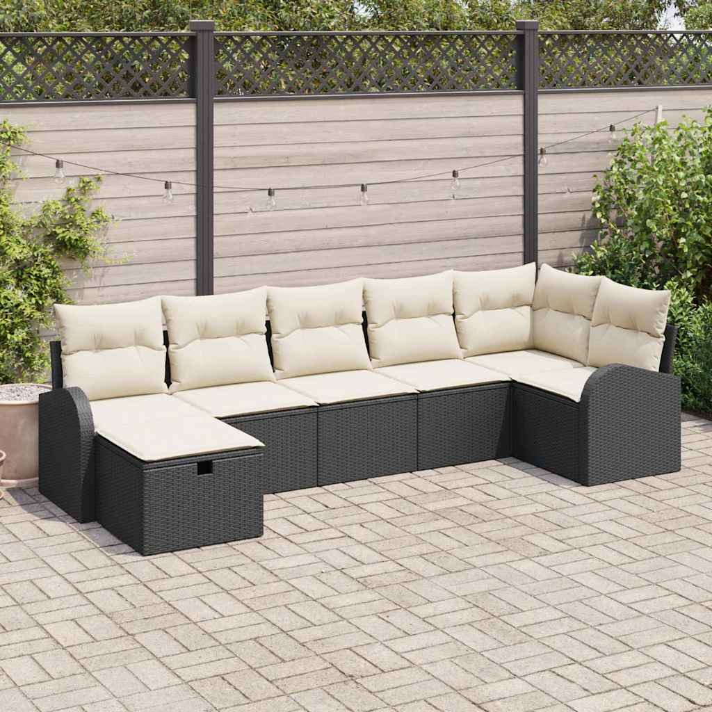 Set di divani con cuscino 7 pcs Nero e Crema polyrattan