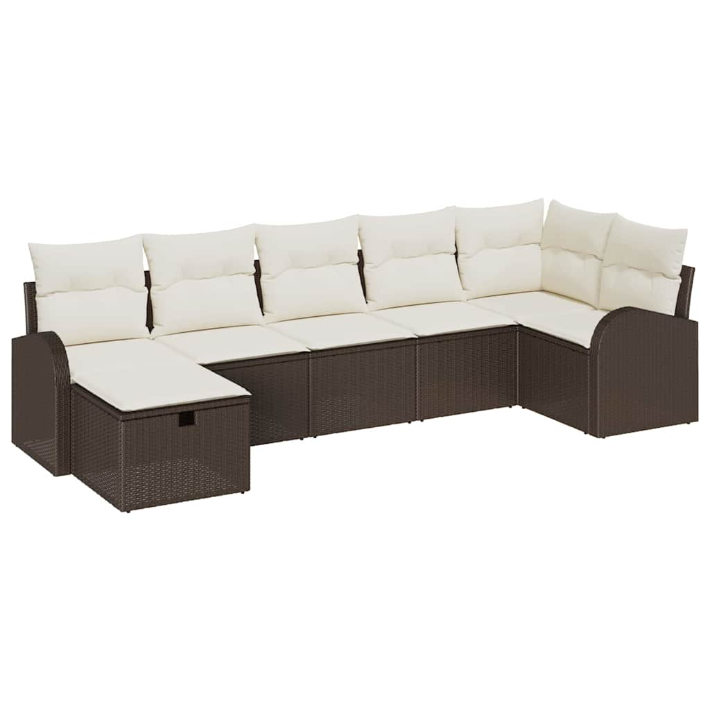 Set di divani con cuscino Marrone e Crema polyrattan
