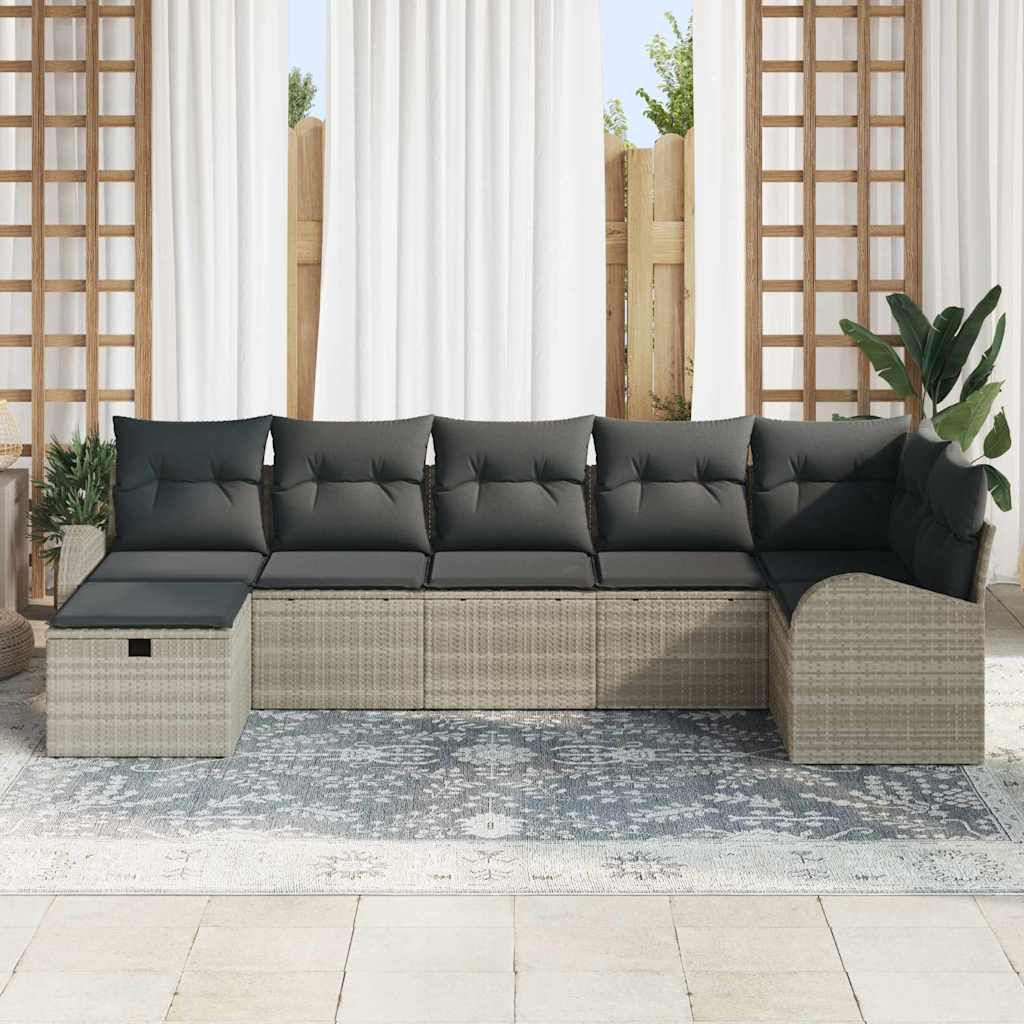 Set di divani con cuscino Grigio chiaro polyrattan