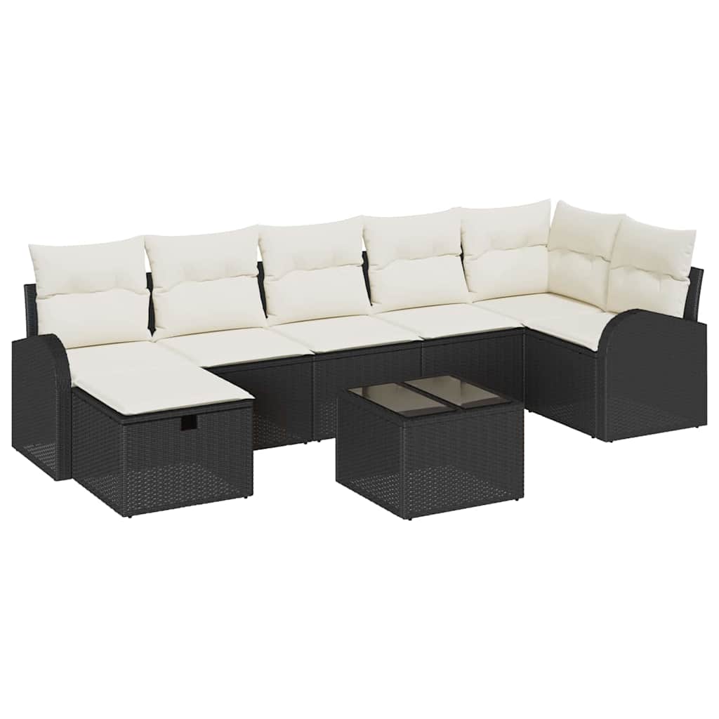 Set di divani con cuscino Nero e Crema polyrattan