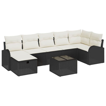 Set di divani con cuscino Nero e Crema polyrattan