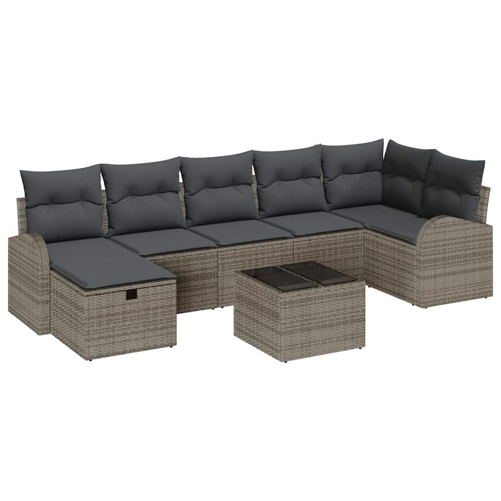 Set di divani con cuscino con archiviazione Grigio polyrattan