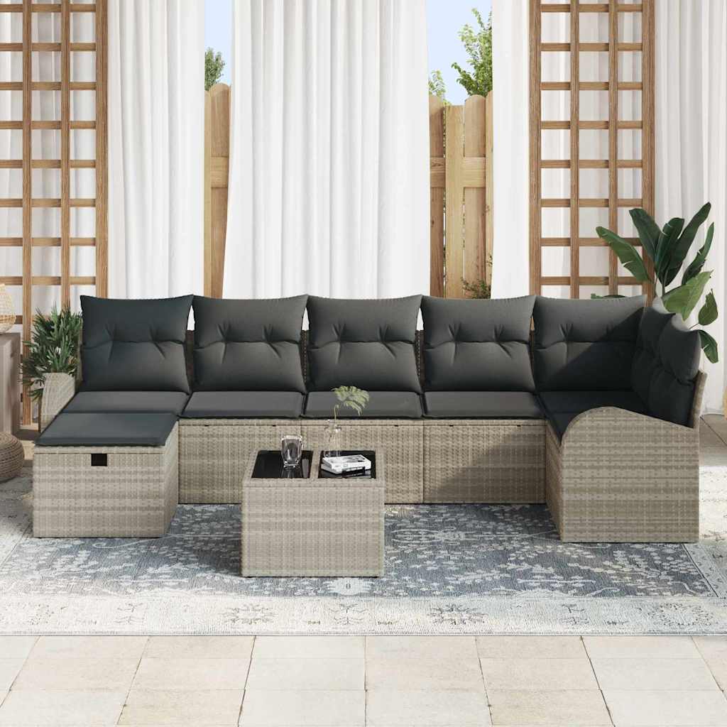 Set di divani con cuscino Grigio chiaro polyrattan