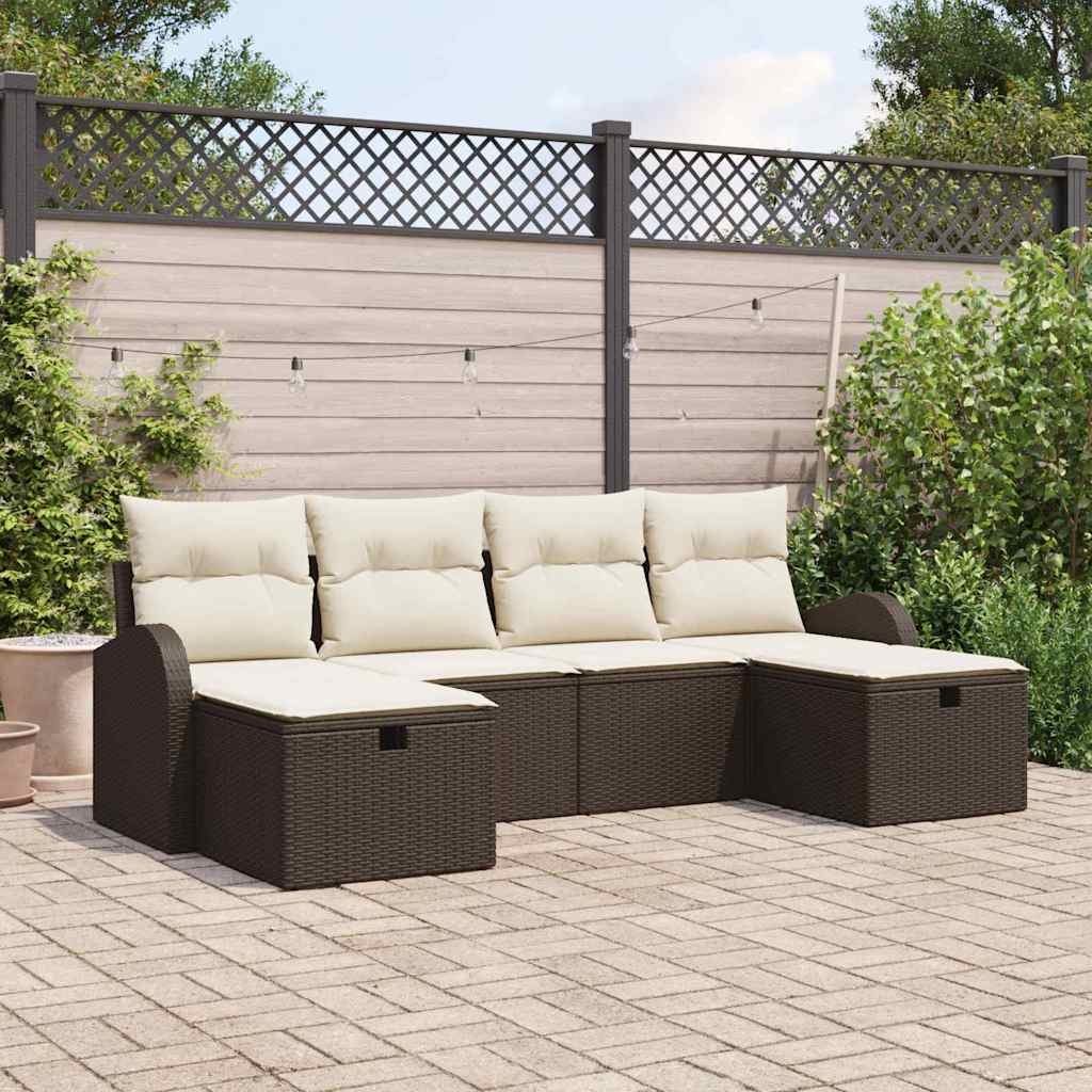 Set di divani con cuscino 6 pcs Marrone e Crema polyrattan