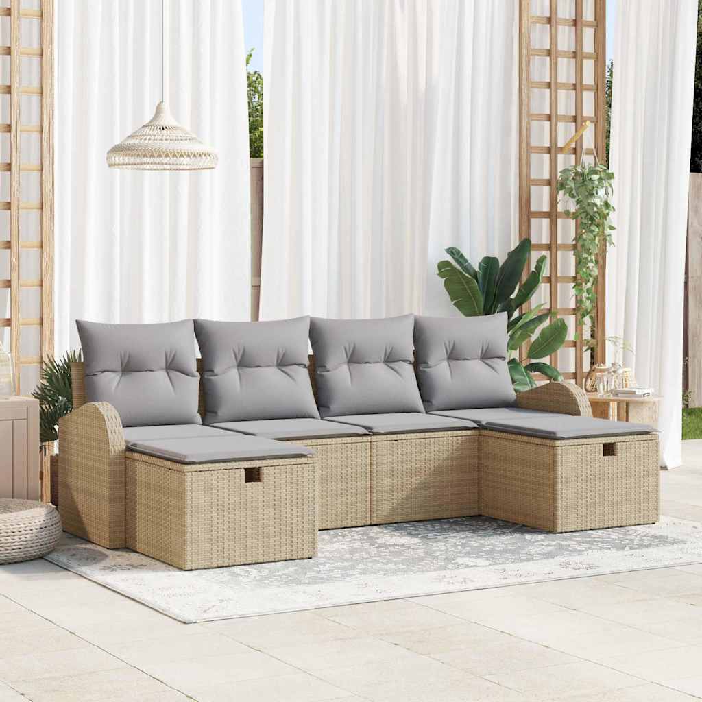 Set di divani 6 pcs Beige e Grigio Chiaro polyrattan