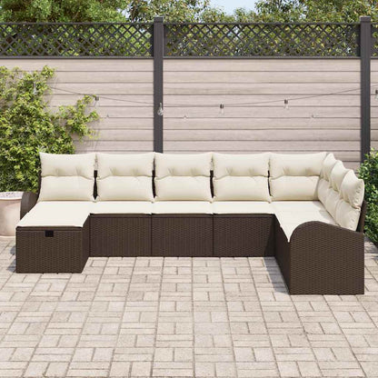Set di divani con cuscino Marrone e Crema polyrattan