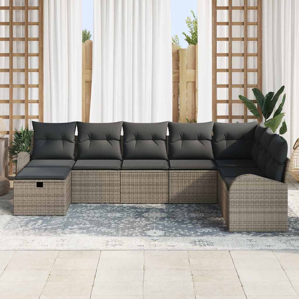 Set di divani con cuscino con archiviazione Grigio polyrattan