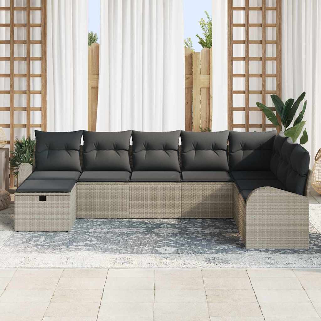 Set di divani con cuscino Grigio chiaro polyrattan
