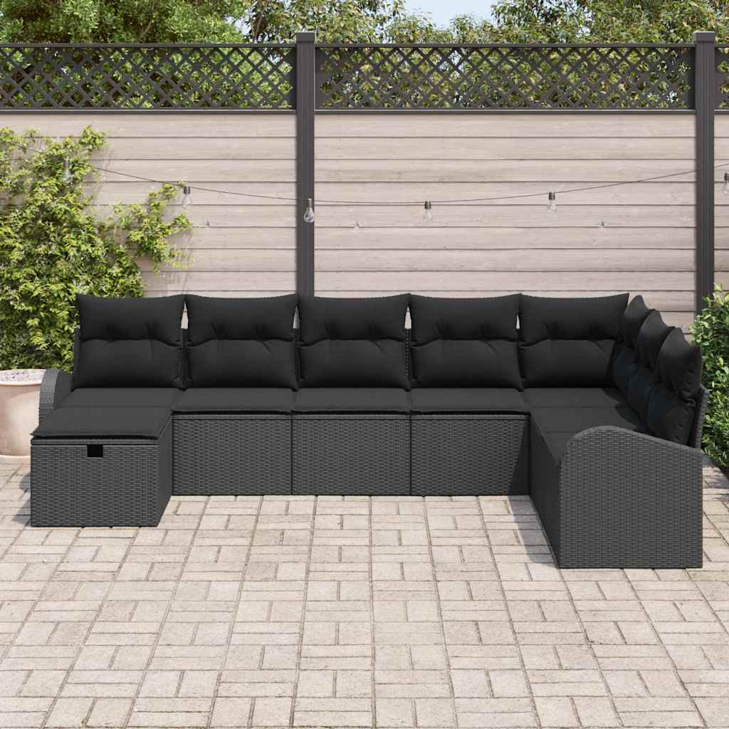 Set di divani con cuscino con archiviazione Nero polyrattan