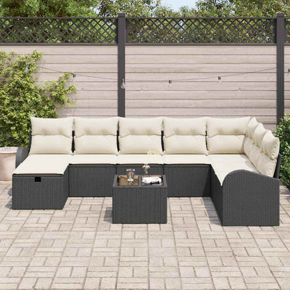 Set di divani con cuscino Nero e Crema polyrattan
