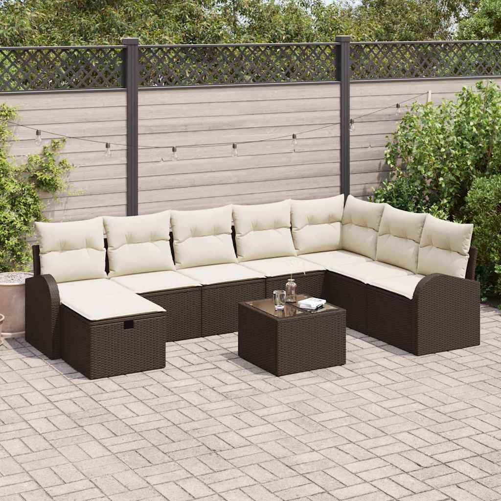 Set di divani con cuscino Marrone e Crema polyrattan
