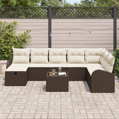 Set di divani con cuscino Marrone e Crema polyrattan