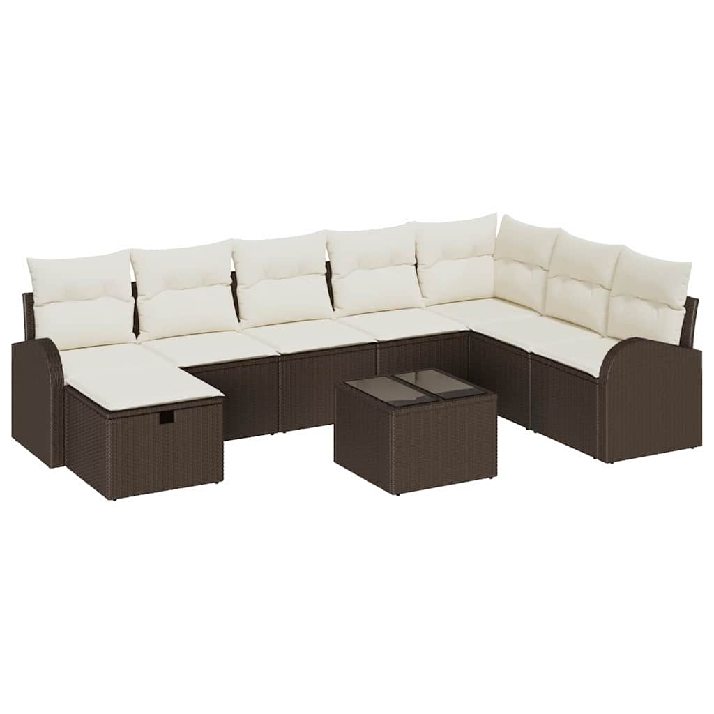 Set di divani con cuscino Marrone e Crema polyrattan