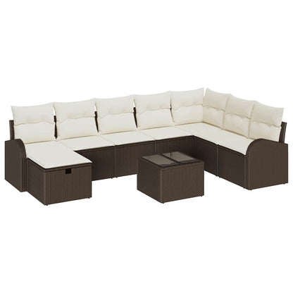 Set di divani con cuscino Marrone e Crema polyrattan